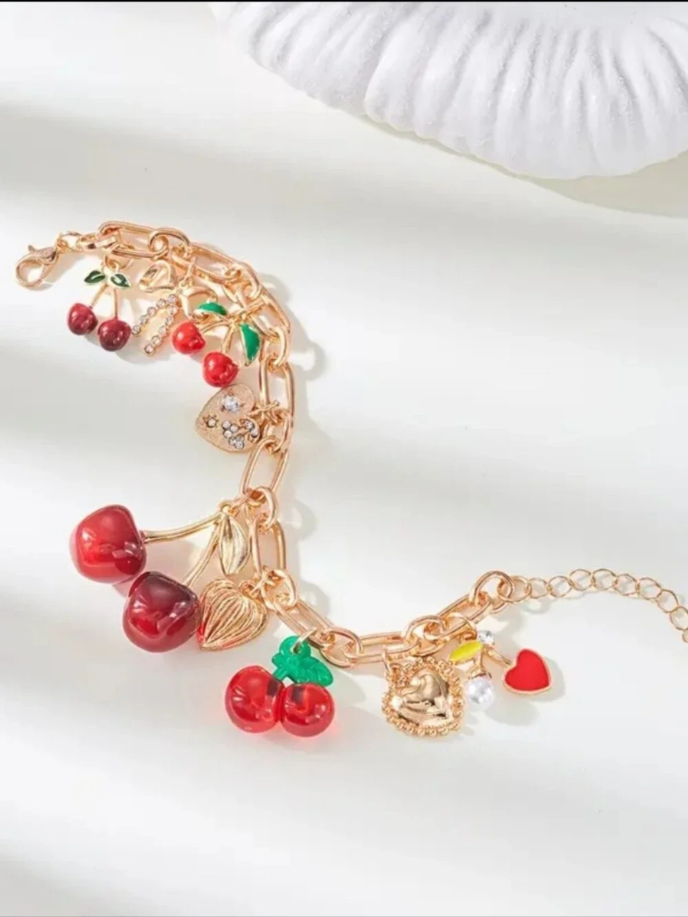 Women Fashion Golden Color Cherry Charm Bracelet